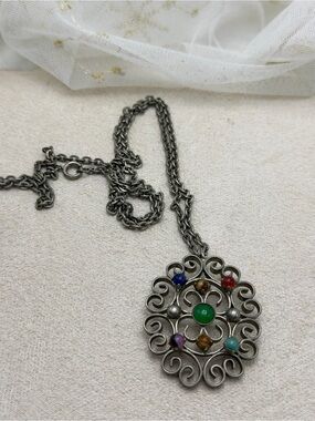 Vintage Celtic Necklace with Stones #cz542